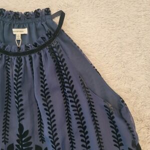 Max Studio Jacquard Floral Blue Black Velvet Halter Top L Summer Party Money NWT